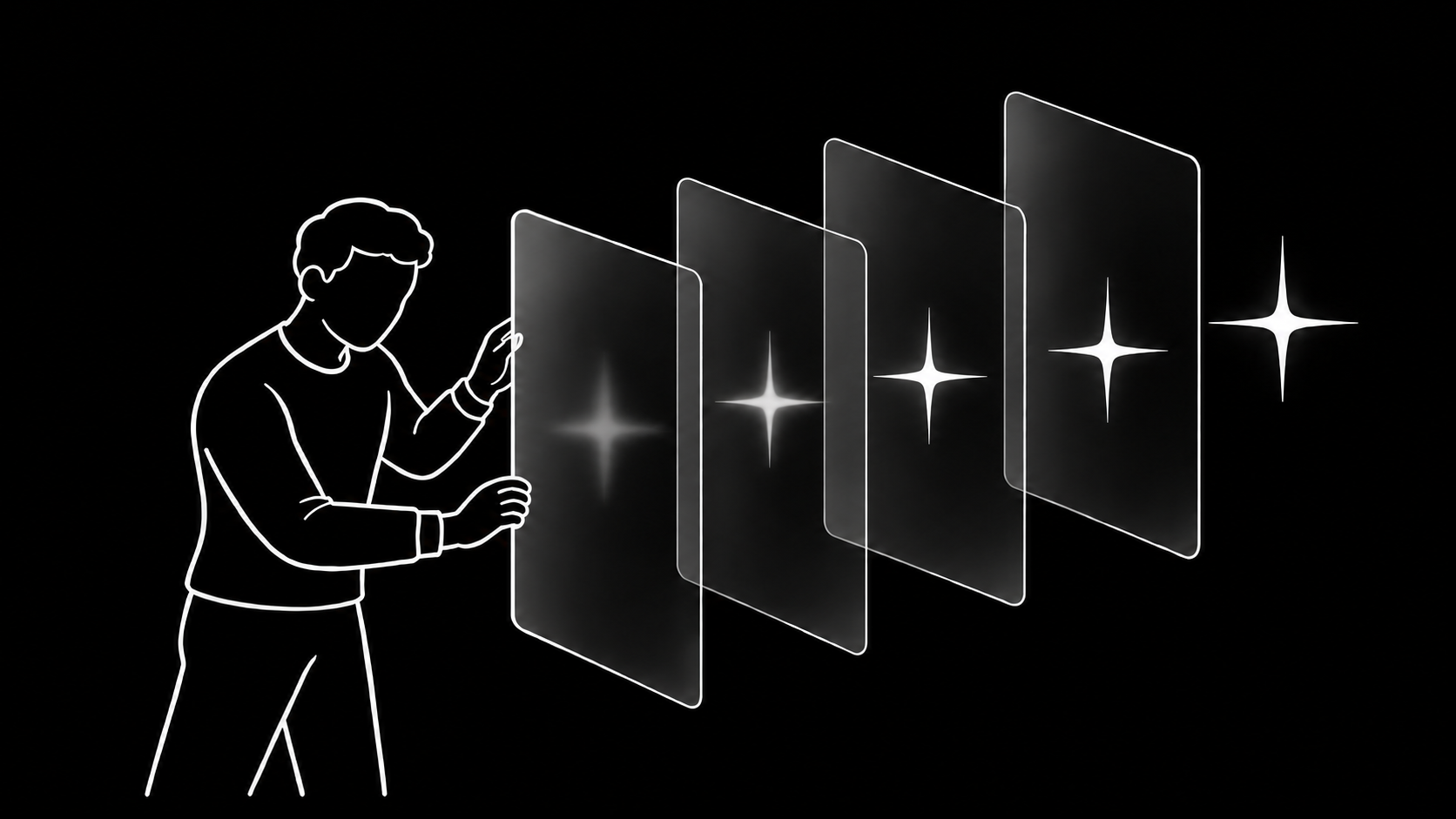 A person aligning a sequence of panels as a star becomes progressively clearer.